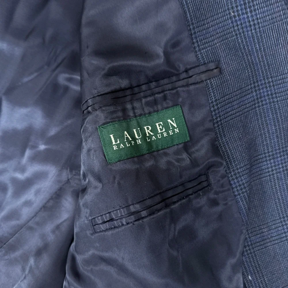 Lauren Ralph Lauren Blazer Mens 44R Blue Plaid Wool 2 Button Professional Preppy